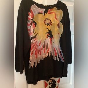 Nic+Zoe Black Mixed Media Long Sleeve Blouse, Vintage, Size 2X.